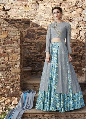 Multicolor embroidered satin unstitched lehenga 1