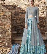 Multicolor embroidered satin unstitched lehenga