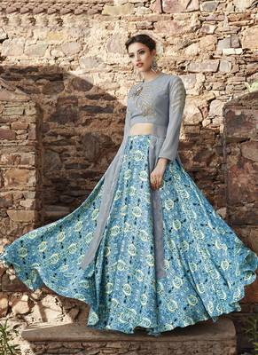 Multicolor embroidered satin unstitched lehenga 2