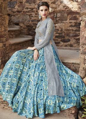 Multicolor embroidered satin unstitched lehenga 4