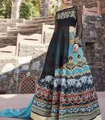 Multicolor embroidered satin unstitched lehenga