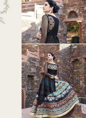 Multicolor embroidered satin unstitched lehenga 2