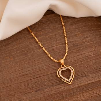 Golden chain SHORT with diamond heart pendant one gram gold 1