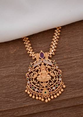 Laxmi pendant necklace with White and multi colour stones one gram gold 1