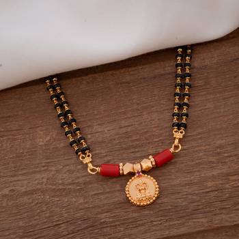 Black cystals mangalsutra MEDIUM length woth Laxmi coin vati one gram gold 1