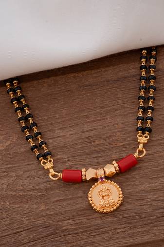 Black cystals mangalsutra MEDIUM length woth Laxmi coin vati one gram gold