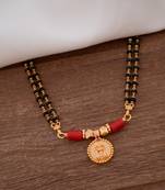 Black cystals mangalsutra MEDIUM length woth Laxmi coin vati one gram gold