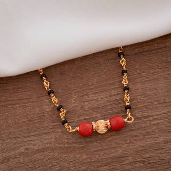 Golden mushti and black beads SHORT 20" mangalsutra with GSB vati one gram gold 1