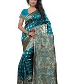 Green printed banarasi cotton saree with blouse