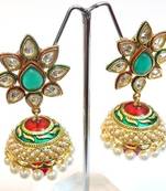 COLORED STONE ZIRCON GOLDEN JHUMKI EARRING