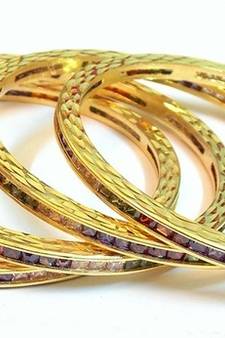 DESIGNER COLORED STONE GOLD PLATED BANGLES