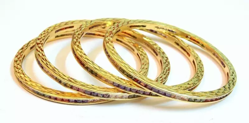 DESIGNER COLORED STONE GOLD PLATED BANGLES