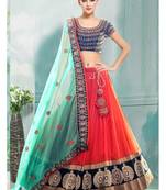 Orange embroidered silk semi-stitched lehenga choli with dupatta