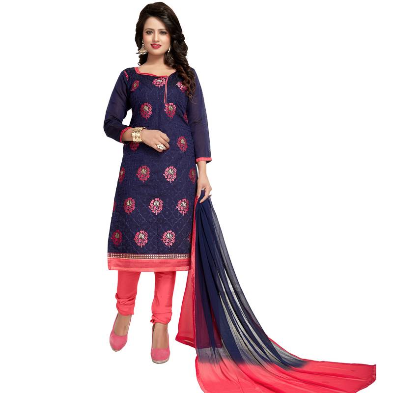 Navy blue embroidered chanderi salwar