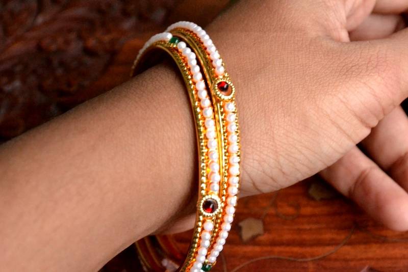 Designer Pearl Gold Semi-Precious Stone Bangles