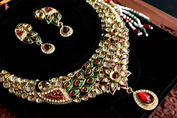 Peacock Kundan jewellery set with pearl & semi-precious stone grand Kundan gold plated necklace set 1