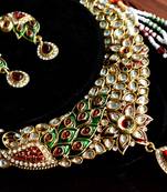 Peacock Kundan jewellery set with pearl & semi-precious stone grand Kundan gold plated necklace set