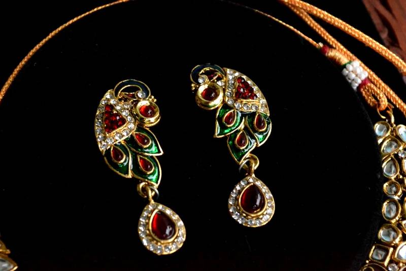 Peacock Kundan jewellery set with pearl & semi-precious stone grand Kundan gold plated necklace set