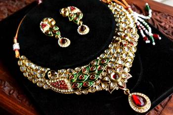 Peacock Kundan jewellery set with pearl & semi-precious stone grand Kundan gold plated necklace set 4