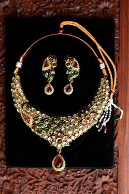 Peacock Kundan jewellery set with pearl & semi-precious stone grand Kundan gold plated necklace set 5