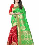 Red printed silk saree with blouse