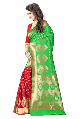 Red printed silk saree with blouse 3