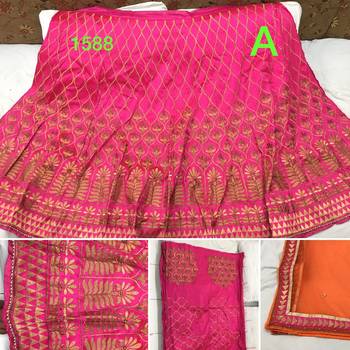Pink embroidered silk unstitched lehenga with dupatta 2