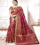 Maroon woven silk cotton saree with blouse