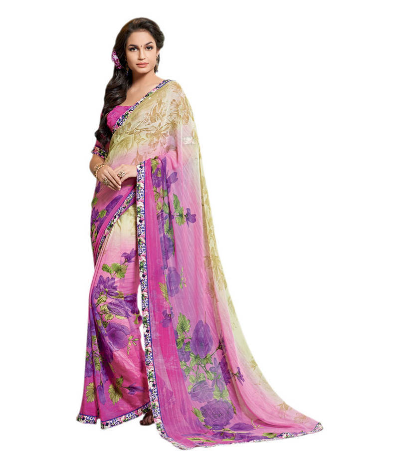 Pink ans chiku Nikon zari georgette Saree