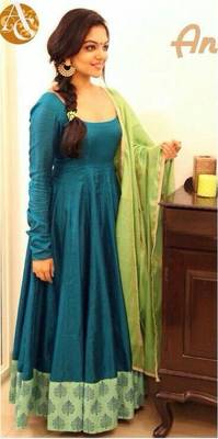 Green printed silk unstitched lehenga with dupatta 1