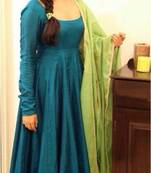 Green printed silk unstitched lehenga with dupatta