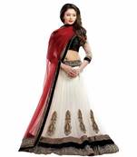 Black printed net unstitched lehenga with dupatta