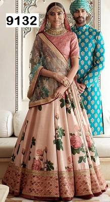 Light Pink Embroidered Silk Unstitched Lehenga 2