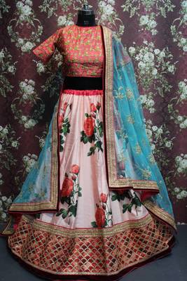 Light Pink Embroidered Silk Unstitched Lehenga 3