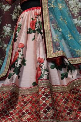 Light Pink Embroidered Silk Unstitched Lehenga 4