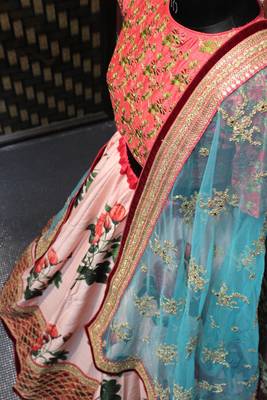 Light Pink Embroidered Silk Unstitched Lehenga 5