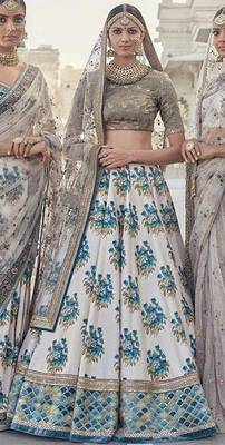 White Embroidered Silk Unstitched Lehenga 2