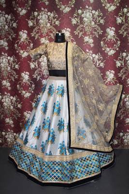 White Embroidered Silk Unstitched Lehenga 1