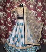 White Embroidered Silk Unstitched Lehenga