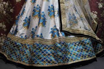White Embroidered Silk Unstitched Lehenga 4