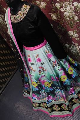 Multicolor Floral Art Silk Unstitched  Lehenga  With Dupata 2