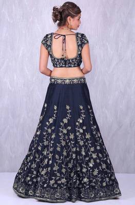 Blue Embroidered Art Silk Unstitched Lehenga 3