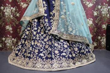 Blue Embroidered Art Silk Unstitched Lehenga 4