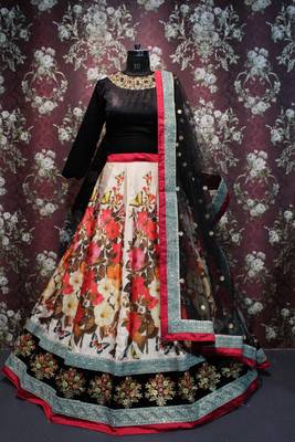 Multicolor Embroidered Velvet Blouse Unstitched Lehenga 3