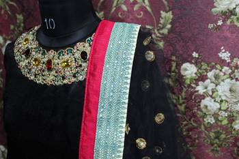 Multicolor Embroidered Velvet Blouse Unstitched Lehenga 4