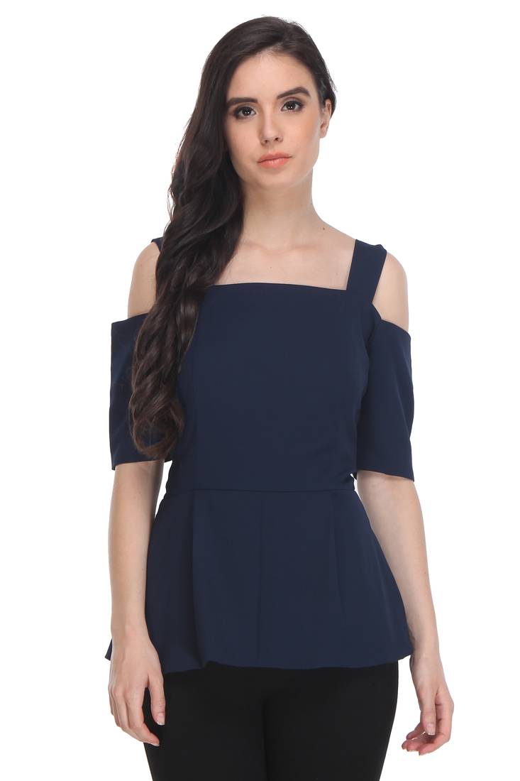 Blue Color Georgette Shantoon Plain/Solid Top for Women