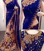 Navy blue embroidered georgette saree with blouse