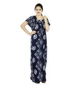 Blue colour Batik  design Square neck cotton nighty for ladies