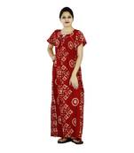 Red colour Batik  design Square neck cotton nighty for ladies