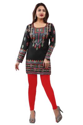 Black  printed american crepe short kurtis with full sleeves 1